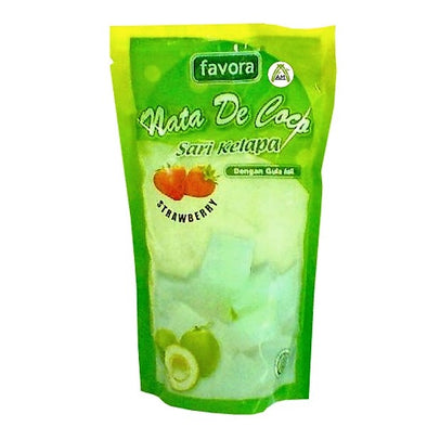 Favora Nata De Coco Strawberry Flavour 360g - Favora Sari Kelapa Rasa Strawberry